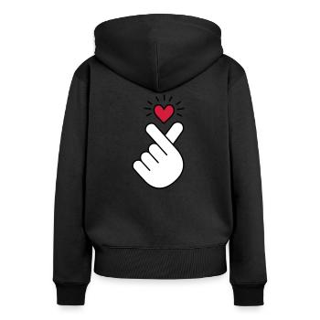 K-Pop Herz, Korea K Pop Musik Symbol, Finger, Hand - Frauen Premium Bio Zip Hoodie - Schwarz - Hinten - Julia (174cm)