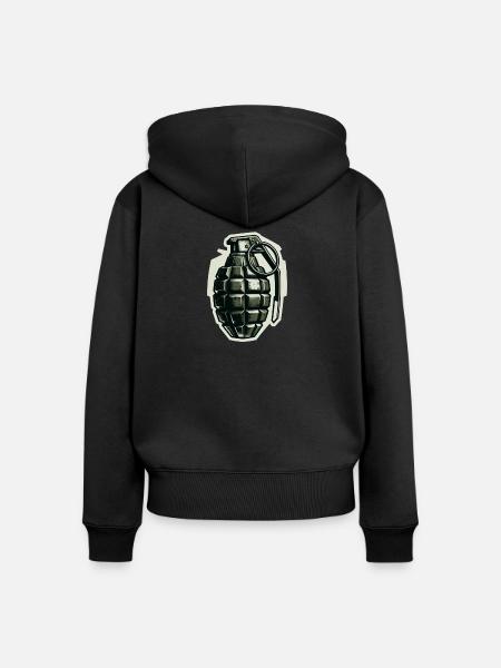 Explosionsabzeichen: Monochrome Granate - Frauen Premium Bio Zip Hoodie - Schwarz