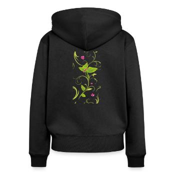 Zweig mit rosa Blüten - Frauen Premium Bio Zip Hoodie - Schwarz - Hinten - Julia (174cm)
