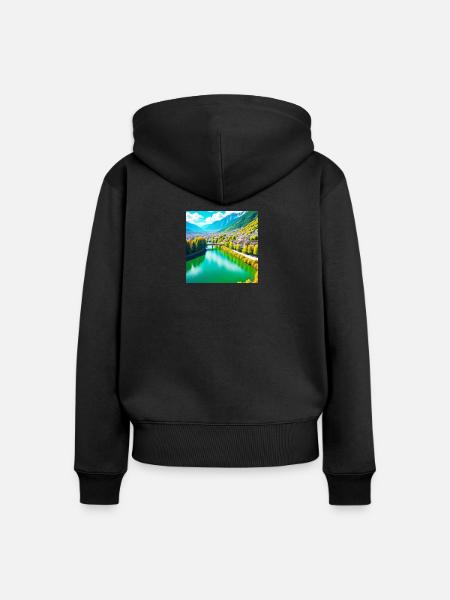 Emerald Valley und Alpendorf - Frauen Premium Bio Zip Hoodie - Schwarz