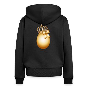 Oeuf d’or avec couronne dorée et boucle d’or - Sweat à capuche zippé Premium bio Femme - noir - Dos - Julia (174cm)