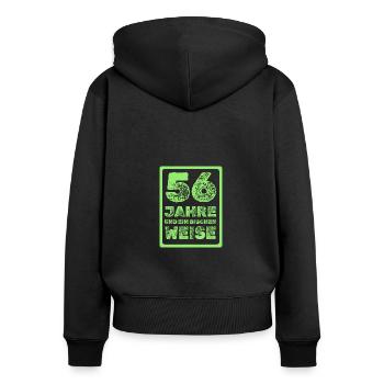 Weisheit 56 - Frauen Premium Bio Zip Hoodie - Schwarz - Hinten - Julia (174cm)