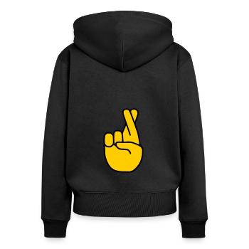 Emoji Finger Crossed Sketch Color - Women's Premium Organic Zip Hoodie - black - Back - Julia (174cm)