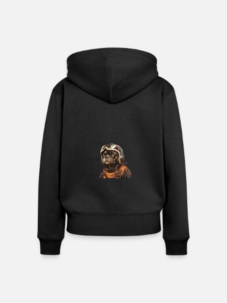 Mops Pilot - Frauen Premium Bio Zip Hoodie - Schwarz