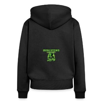 Irische Eintöpfe sorgen jeden Tag für ein glückliches Gefühl St. Patricks - Frauen Premium Bio Zip Hoodie - Schwarz - Hinten - Julia (174cm)