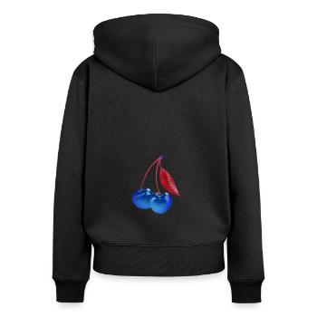 kirsche,cherrie,graffiti,blau,malerei,pop-art - Frauen Premium Bio Zip Hoodie - Schwarz - Hinten - Julia (174cm)