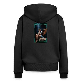 Headphone-Angel - Frauen Premium Bio Zip Hoodie - Schwarz - Hinten - Julia (174cm)