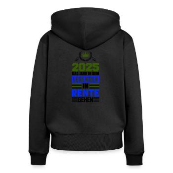 rente 2025 legenden - Frauen Premium Bio Zip Hoodie - Schwarz - Hinten - Julia (174cm)