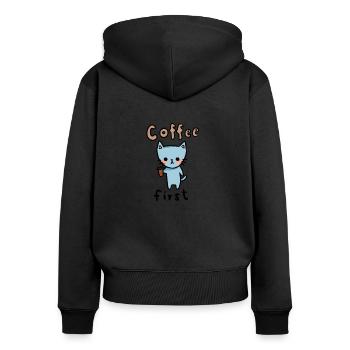 chat de café - Sweat à capuche zippé Premium bio Femme - noir - Dos - Julia (174cm)