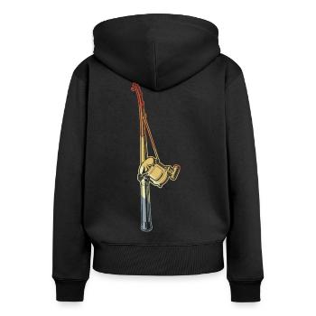 Canne à pêche vintage - Sweat à capuche zippé Premium bio Femme - noir - Dos - Julia (174cm)