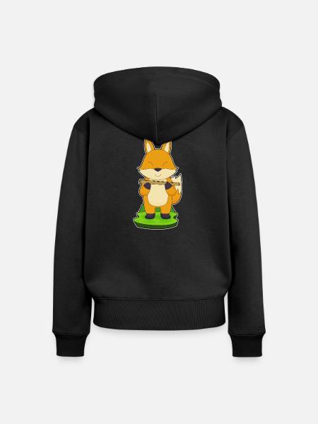 Fuchs Musiker Flöte Musik - Frauen Premium Bio Zip Hoodie - Schwarz