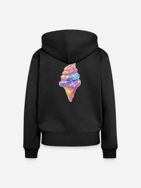 Regenbogen Softeis - Frauen Premium Bio Zip Hoodie - Schwarz