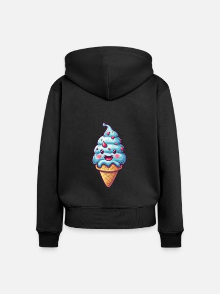 Lächelnde Eiskreation - Frauen Premium Bio Zip Hoodie - Schwarz