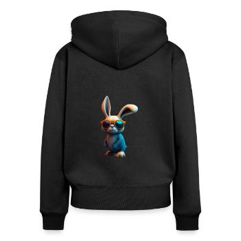 Rabbit - Frauen Premium Bio Zip Hoodie - Schwarz - Hinten - Julia (174cm)