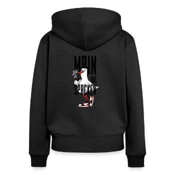 MOIN IHR SPACKEN - Frauen Premium Bio Zip Hoodie - Schwarz - Hinten - Julia (174cm)