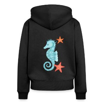 Seepferdchen mit Seesternen - Frauen Premium Bio Zip Hoodie - Schwarz - Hinten - Julia (174cm)