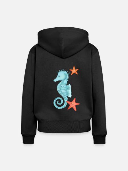 Seepferdchen mit Seesternen - Frauen Premium Bio Zip Hoodie - Schwarz