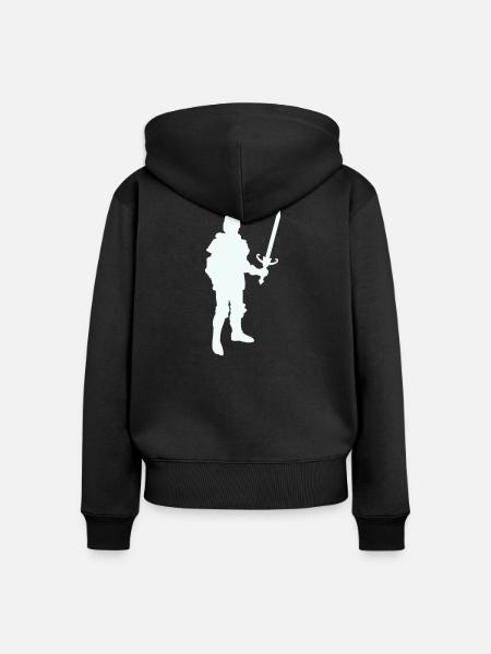Ritterheld Silhouette mit Langschwert - Frauen Premium Bio Zip Hoodie - Schwarz