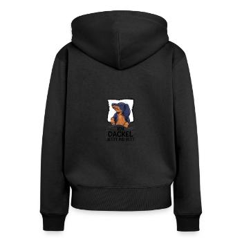 Offizielles Schlafshirt Ich Dackel Jetzt Ins Bett - Frauen Premium Bio Zip Hoodie - Schwarz - Hinten - Julia (174cm)