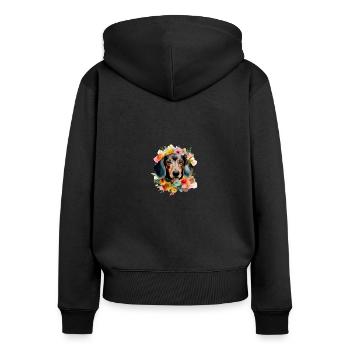 Dachshund Dog Teckel Watercolor Art Flowers - Women's Premium Organic Zip Hoodie - black - Back - Julia (174cm)