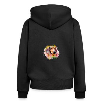 Dachshund Dog Teckel Watercolor Art Flowers - Women's Premium Organic Zip Hoodie - black - Back - Julia (174cm)