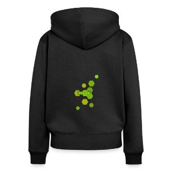 Julian - Frauen Premium Bio Zip Hoodie - Schwarz - Hinten - Julia (174cm)