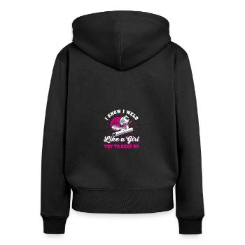 Je sais que je soude comme une fille essaie de garder le soudeur - Sweat à capuche zippé Premium bio Femme - noir - Dos - Julia (174cm)