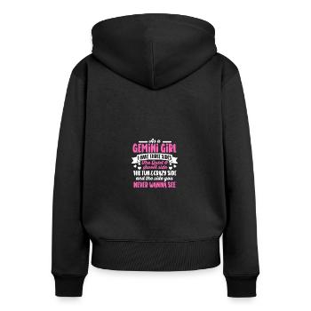 Gémeaux Je suis une fille Gémeaux J’ai trois côtés drôle - Sweat à capuche zippé Premium bio Femme - noir - Dos - Julia (174cm)