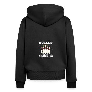 Drôle de Noël Rollin avec mes Snowmies Snow Bowling - Sweat à capuche zippé Premium bio Femme - noir - Dos - Julia (174cm)