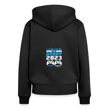Je suis monté au niveau de papa 2023 bientôt papa pères - Sweat à capuche zippé Premium bio Femme - noir - Dos - Julia (174cm)