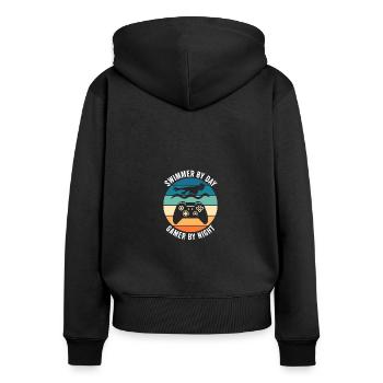 Nageur de jour Gamer de nuit Natation amusante - Sweat à capuche zippé Premium bio Femme - noir - Dos - Julia (174cm)