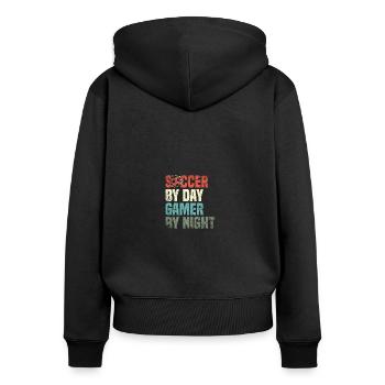 Funny Soccer By Day Gamer By Night Gamer - Frauen Premium Bio Zip Hoodie - Schwarz - Hinten - Julia (174cm)