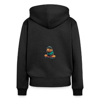Capybara Skater: Grind, Ollie, and Rep your love - Frauen Premium Bio Zip Hoodie - Schwarz - Hinten - Julia (174cm)