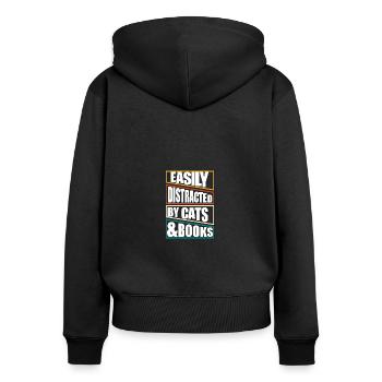 Easily distracted by cats and books kitten - Frauen Premium Bio Zip Hoodie - Schwarz - Hinten - Julia (174cm)