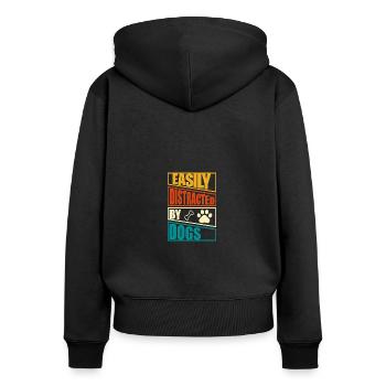 easily distracted by dogs - Frauen Premium Bio Zip Hoodie - Schwarz - Hinten - Julia (174cm)