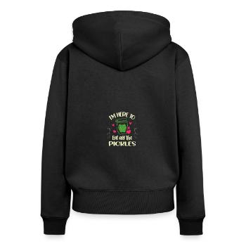 Je suis ici pour manger tous les cornichons cornichons drôles - Sweat à capuche zippé Premium bio Femme - noir - Dos - Julia (174cm)
