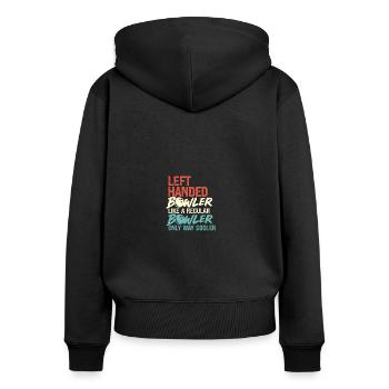 Gaucher comme un joueur de quilles régulier drôle - Sweat à capuche zippé Premium bio Femme - noir - Dos - Julia (174cm)