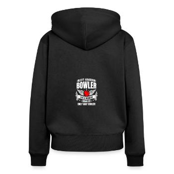 Gaucher comme un joueur de quilles régulier drôle - Sweat à capuche zippé Premium bio Femme - noir - Dos - Julia (174cm)