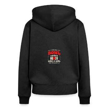 Bowling Oui je fais du bowling comme une fille essaie de suivre - Sweat à capuche zippé Premium bio Femme - noir - Dos - Julia (174cm)