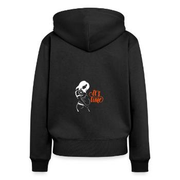 Il est temps qu’il soit temps grossesse enceinte - Sweat à capuche zippé Premium bio Femme - noir - Dos - Julia (174cm)
