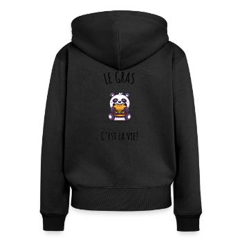 Le gras c'est la vie ! Humour de mangeur - Sweat à capuche zippé Premium bio Femme - noir - Dos - Julia (174cm)