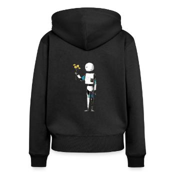 robot with flowers - Women's Premium Organic Zip Hoodie - black - Back - Julia (174cm)