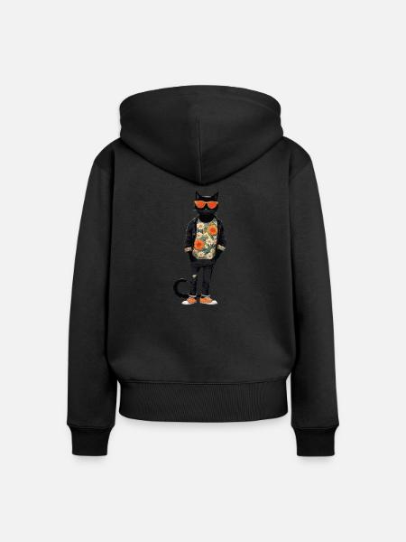 Coole Katze - Frauen Premium Bio Zip Hoodie - Schwarz