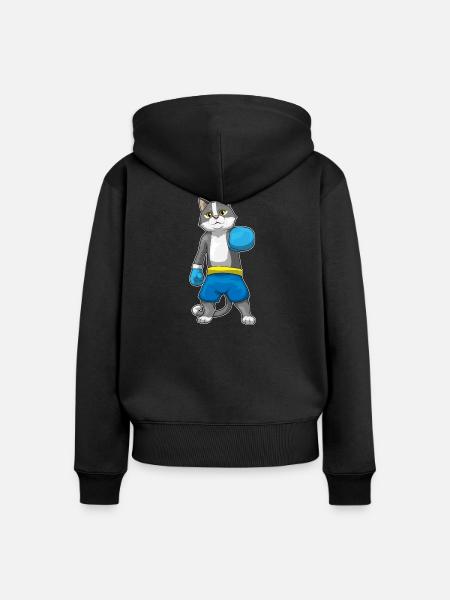 Katze Boxer Boxhandschuhe Boxen - Frauen Premium Bio Zip Hoodie - Schwarz