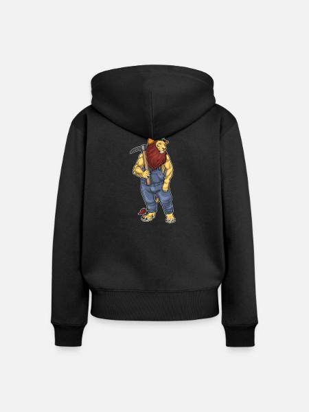 Löwe Bergarbeiter Spitzhacke Bergbau - Frauen Premium Bio Zip Hoodie - Schwarz