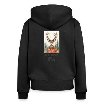 Winter Deer Christmas Funny Pictures - Women's Premium Organic Zip Hoodie - black - Back - Julia (174cm)