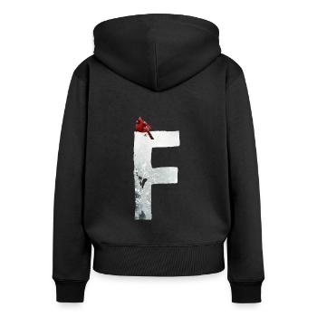 F – caractère décoratif – hiver - Sweat à capuche zippé Premium bio Femme - noir - Dos - Julia (174cm)