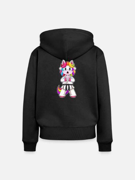 Einhorn Karate Kampfsport - Frauen Premium Bio Zip Hoodie - Schwarz