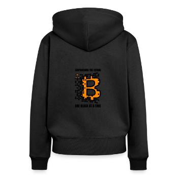 Bitcoin Blockchain Geld Geschenk Geschenkidee - Frauen Premium Bio Zip Hoodie - Schwarz - Hinten - Julia (174cm)