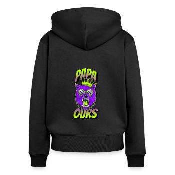 Papa ours. Fête des pères. Roi des ours - Sweat à capuche zippé Premium bio Femme - noir - Dos - Julia (174cm)